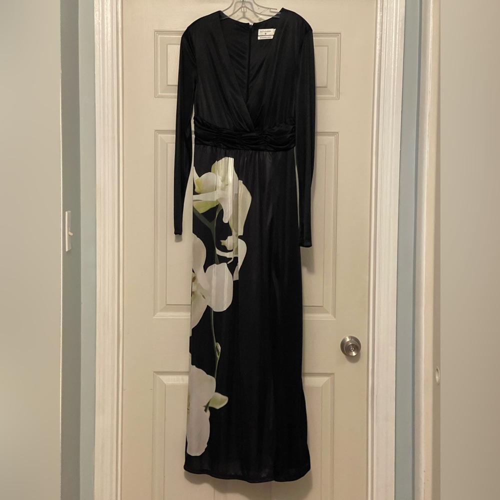 Altuzarra for target.  Size M. Black maxi dress with orchid print.  Size M